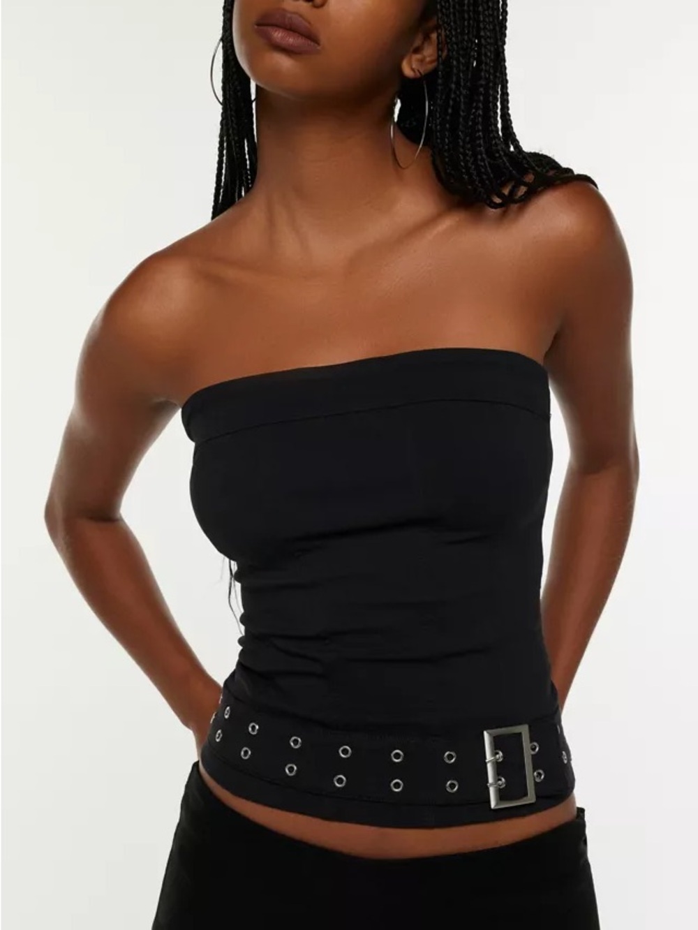 silence + noise Grey Strapless Tube Top with Grommet Belt Urban Outfitters